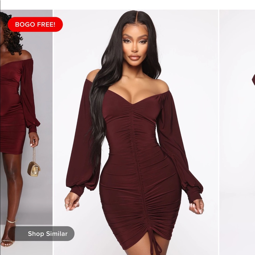 Fashion Nova Wine Ruched Dress